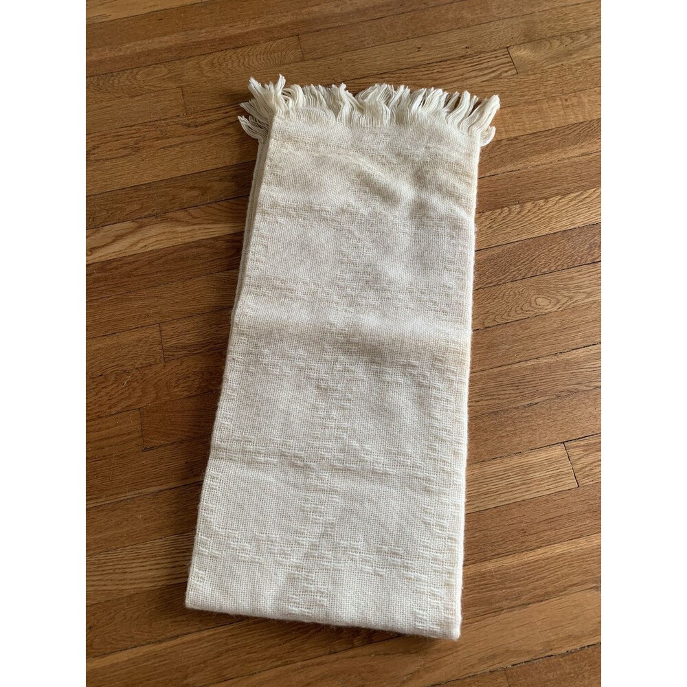 Vintage Faribo Throw Blanket 60% Wool Cream Yellow Color 46”x 52” USA